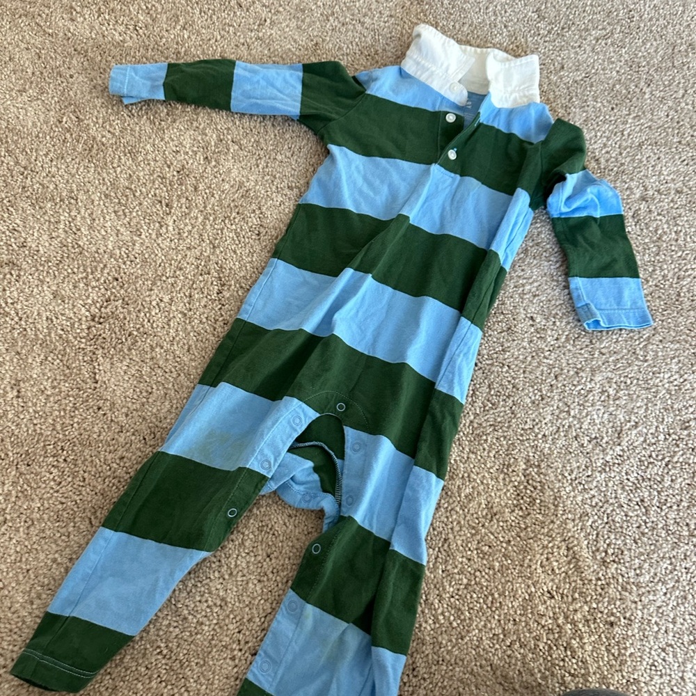 Blue and green primary rugby romper